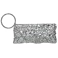 SILVER RUFFLE RHINESTONE BRACELET CLUTCH WRISTLET