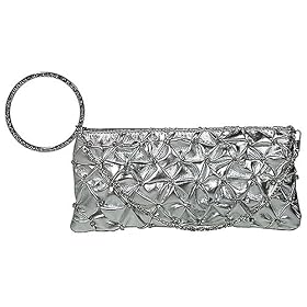 Buy SILVER RUFFLE RHINESTONE BRACELET CLUTCH WRISTLET by Luxury Divas