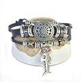 Real Spark Punk Style Unisex Vintage Leather Wristband Metal Rings Pendant Tribal Wrap Bracelet