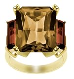 14k Yellow Gold Cognac Quartz and Garnet Ring, Size 7 by Duneier of NY