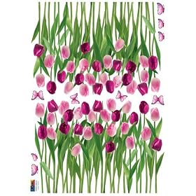 Easy Instant Decoration Wall Sticker Decal - Tuilips and Butterflies Purple Pink