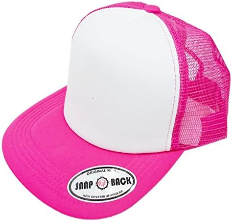 New Trucker 5 Panel Plain Snapback Caps Flatbill Two Tone White/Pink