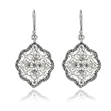 Sterling Silver Marcasite Lattice Flower Wire Earrings