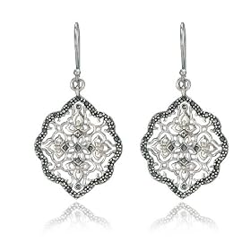 Sterling Silver Marcasite Lattice Flower Wire Earrings by