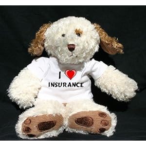 Plush Dog (Dog Tired) toy with I Love Insurance