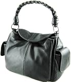 Lauren by Ralph Lauren Genuine Leather Shoulder Bag with Braided Strap in Black
