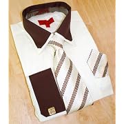 Jean Paul Cream/Brown Dress Shirt/Tie/Hanky Set