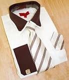 Jean Paul Cream/Brown Dress Shirt/Tie/Hanky Set