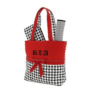 Quilted Houndtooth Monogrammed Red 3pc Diaper Tote
