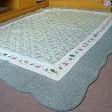 Shabby Chic Green Embroid/Qulited Area/Throw Rug64"x83"