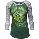 Green Bay Packers Helmet Burnout Ladies Three-Quarter Sleeve T-Shirt by Junk Food