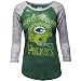 Green Bay Packers Helmet Burnout Ladies Three-Quarter Sleeve T-Shirt by Junk Food