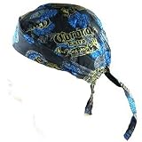 Blue Black CORONA EXTRA BEER SEWN - FITTED MOLDED BANDANA BANDANNA, BIKER SKULL HAT CAP, HEAD SCARF