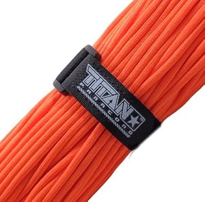 Authentic Titan Type III Military 550 Paracord / Survival Cord - 100FT, SAFETY-ORANGE, with FREE Velcro Fastener ★ Highest Quality Mil-Spec Paracords Available ★ Two Paracord eBooks Included w/Purchase