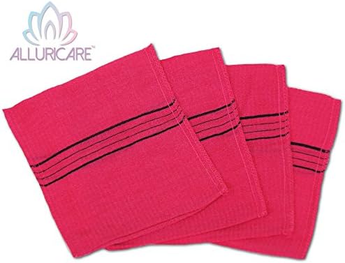 Asian Magic ™ Exfoliating Washcloth Towels for Bath & Shower - Reveal Your Youthful Glow! - 100% Allergy Free Viscose Rayon Deep Scrub Bath Sponges for Soft and Rejuvenated Skin - Works Better than Bath Brushes, Facial Polishes or Exfoliators - Satisfaction Guaranteed - Pack of four (4)