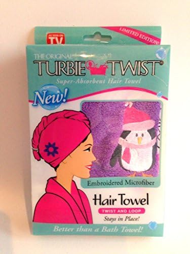 Turbie Twist As Seen on TV Microfiber Super Absorbent Hair Towel Purple Emroidered Penguins