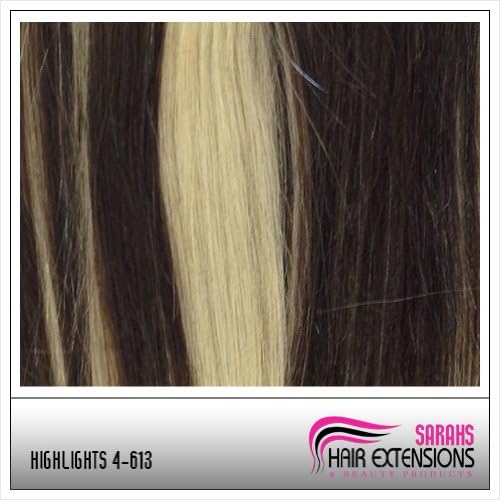Premium Full Head Human Hair Extension Clip in -Any Length! Dark Brown Blonde (4/613) (14 Inch long(35 cms))