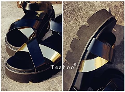 Zensen High Quality Women's Shiny Ankle Strap Comfort Criss Cross Platform Sandal US 8.5 Black