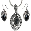 Silver Jewellery Ring And Pendant Sets Sterling Silver With Onyx Gemstones 25 Grams