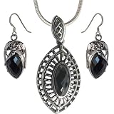 Earring And Pendant Sets Sterling Silver With Onyx Gemstones 35 Grams
