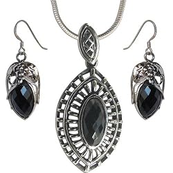 Jewelry Set Pendant and Earring Sterling Silver Onyx Jewelry (gpers027)