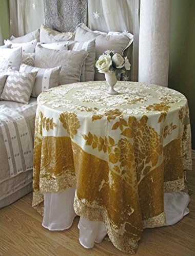 Floral Bouquet Burnout Cut Velvet Table Topper Tablecloth Throw 70" Square Gold