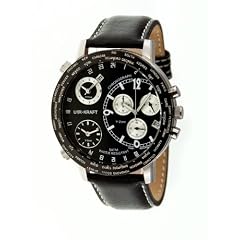 Stainless Steel Big World Quartz Chronograph Black Dial Leather Strap