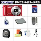 Panasonic LUMIX DMC-ZR3 Digital Camera (Red)(Includes manufacturer's supplied accessories) + HUGE ACCESSORIES PACKAGE INCLUDING + 4GB SDHC MEMORY CARD + CARD READER + EXTENDED LIFE BATTERY + CHARGER + CARRYING CASE & MUCH MORE !!