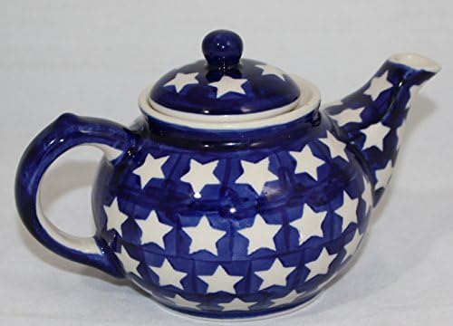 Ceramika Boleslawiec Genuine Polish Pottery 3" Mini Teapot Cobalt Blue White Stars