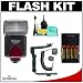 Vivitar High Power Auto Flash DF-383 with Bounce & Swivel Head + Bracket + Off-Camera Cord + (4) AA Batteries & Charger + Cleaning Kit for for Olympus Evolt E-3, E-30, E-620, E-520, E-510, E-450, E-420, E-410 Digital SLR Cameras