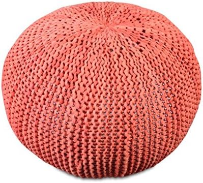 Rugs2Clear Hand Made Without Filler Red Cotton Loft Pouf (22"x22"x14"), 1 Piece