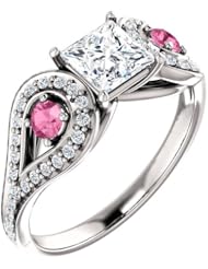 10K White Gold Round Cut Diamond and Pink Sapphire Ring -- LIFETIME WARRANTY