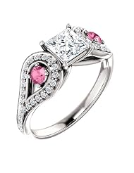 14K White Gold Round Cut Diamond and Pink Sapphire Ring -- LIFETIME WARRANTY