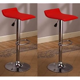 Click here to buy Set Of 2 Red & Chrome Finish Air Lift Adjustable Bar Stools by Kings Brand Furniture.