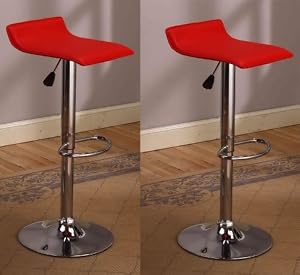 King's Brand 9009R Air Lift Adjustable Bar Stool with Vinyl Seat, Red and Chrome Finish,... by King's Brand