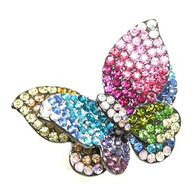 Beautiful XX-Large Multi-Colored Crystal 3-d Winged Butterfly Fashion Ring Adjustable Size Hematite...