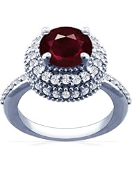 Platinum Round Cut Ruby Ring With Sidestones