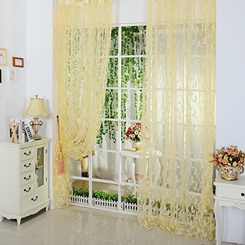 Julong New Fashion Leaf Tulle Voile Window Door Curtains Drapes