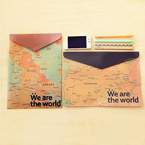 2 Pcs World Map Horizontal/Vertical A4 Envelope Files Folder
