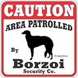 CAUTION AREA PATROLLED By Borzoi Security Co. サインボード：ボルゾイ [並行輸入品]