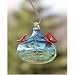 Teal Blue Glass Hummingbird Feeder with Wire Cleaning Brush