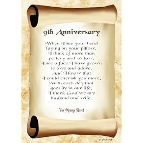 9th Anniversary Personalised Poem Gift Print