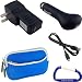 Bundle Combo: Neoprene Dual Pocket Zipper Case (Blue), Micro USB to USB Cable (3 Feet), Car Charger, Wall Travel/Home Charger, and Carabiner Key Chain for the Kodak PlaySport HD Waterproof Pocket Video Camera