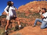 Woman Dramatically Models for Camera While Out Hiking Photographic Poster Print by Kate Thompson, 16x12