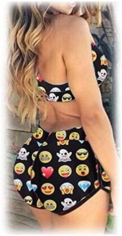 Sexy Bandage Bikini Set Swimsuit Bathing Suit Top and Bottom Swimwear Emoji (XS)