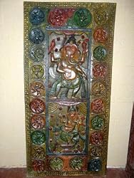 Antique India God Ganesha Carved Wall Panel Door Shutter 72"