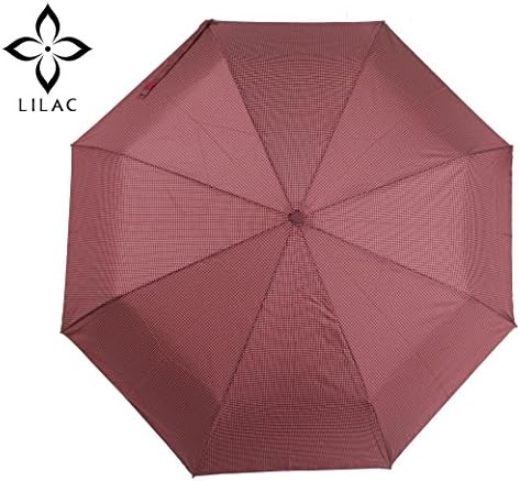 Lilac Classic Checked Travel Umbrella Manual Open&amp;Close Compact Umbrella Foldable Umbrella Unisex, 0.5cm Check, Red