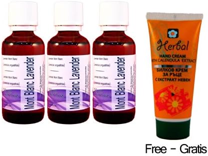 Set of Three Lavender Oil, Mont Blanc 50ml/1.69 Oz Each Bottle -Lavandula Angustifolia- 40/42 Grade 100% Pure, Undiluted, Therapeutic Grade. Origin France , Shipped Directly From Europe + Free Herbal Cream with Your Order