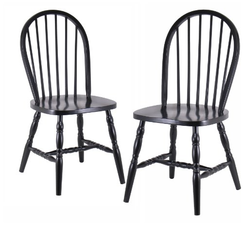 Winsome Wood Assembled 29-Inch Windsor Chairs, Set of 2, Black Finish