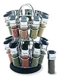 Spice Rack, Revolving Flower, Holds 20, Chrome/Black Flip-Top Lid, Filled